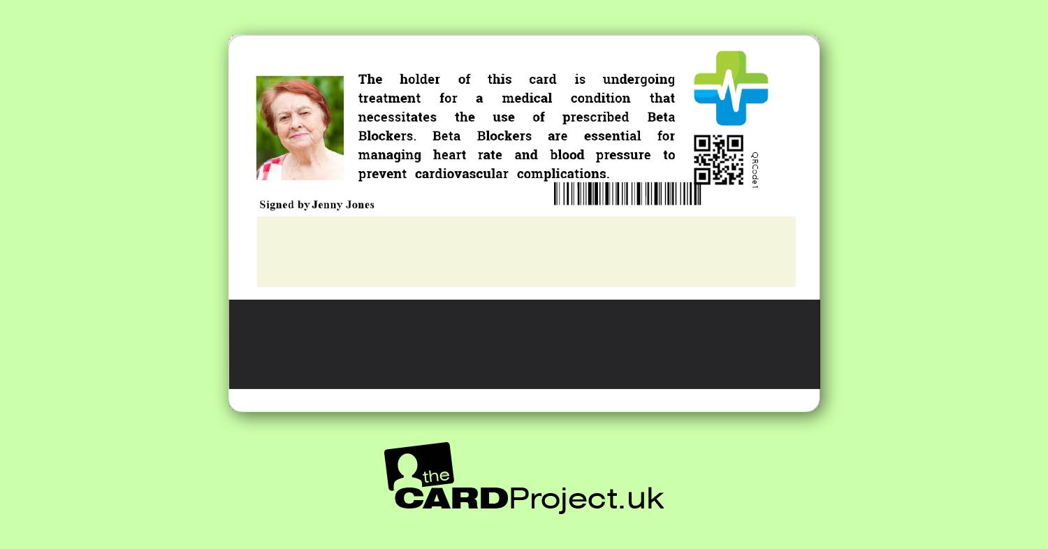 Premium Beta Blocker Medicine Alert Photo ID Card (REAR)